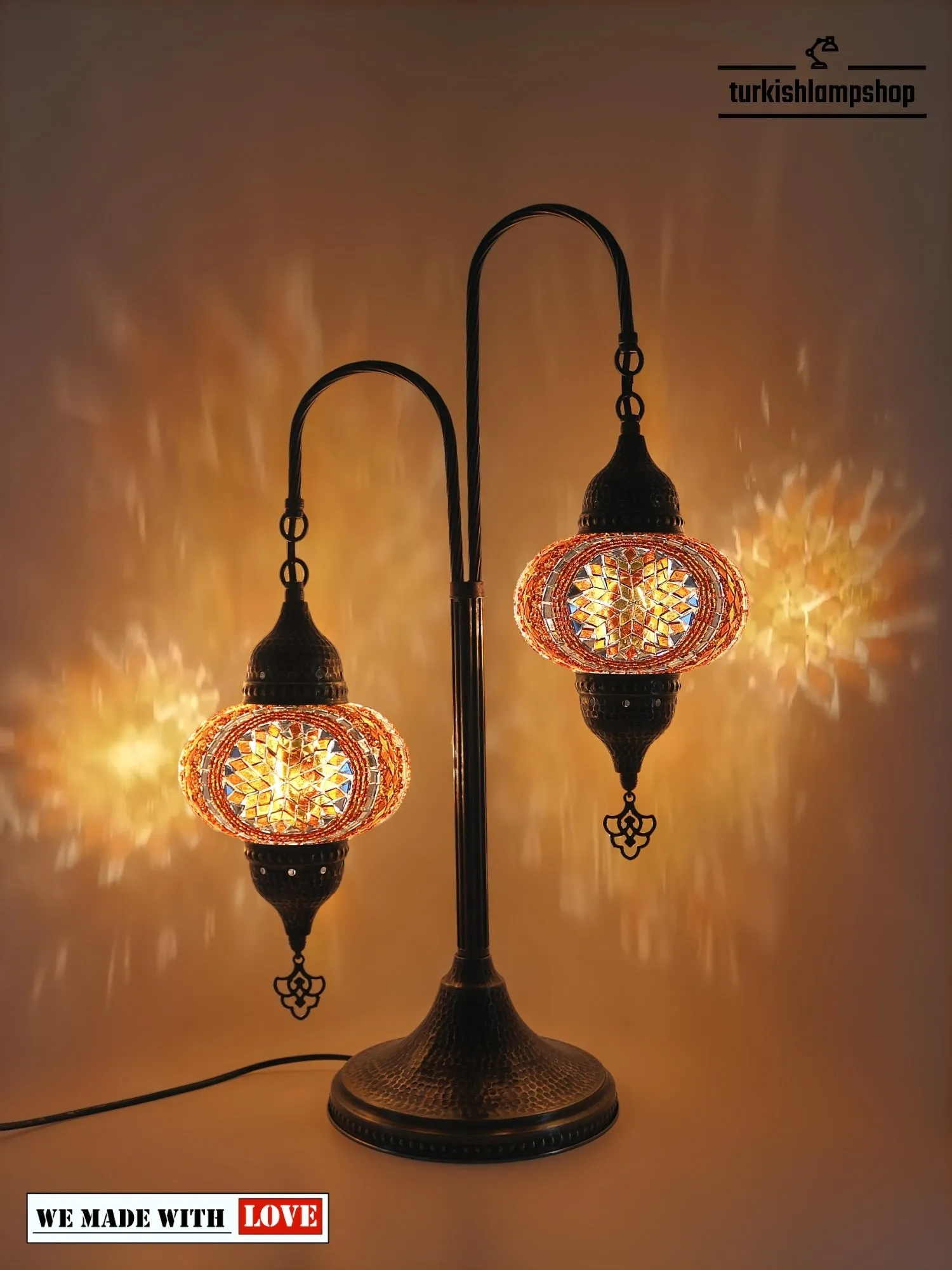 Mosaic Bedside Lamp 2 Globe Turkish Table Lamp