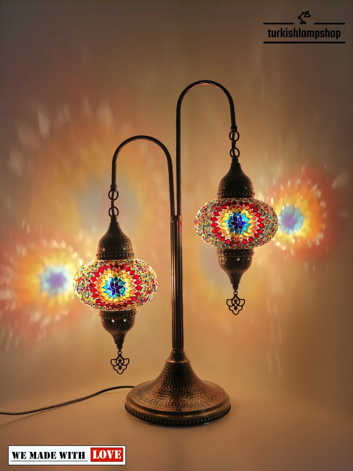 Mosaic Bedside Lamp 2 Globe Turkish Table Lamp
