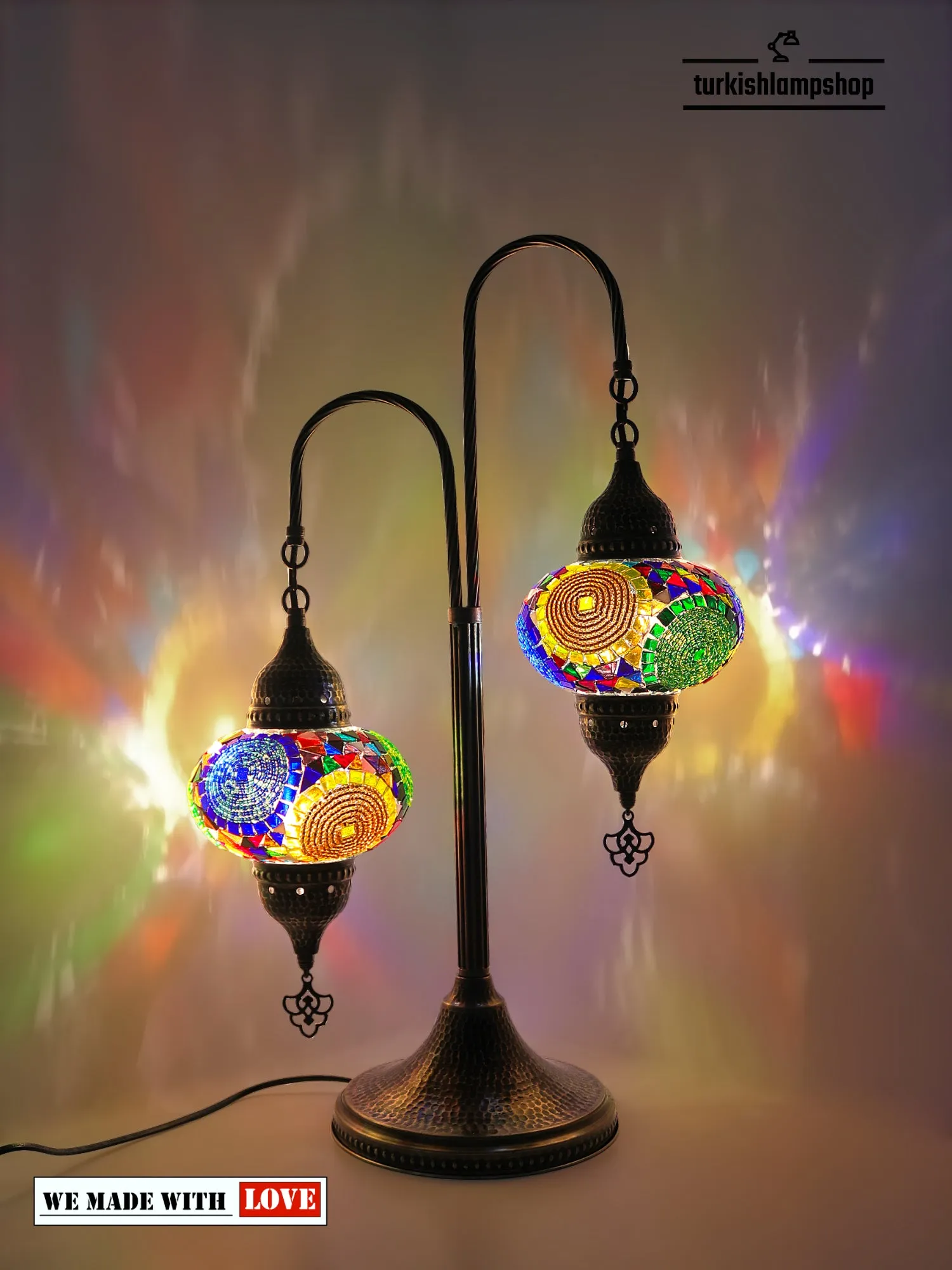 Mosaic Bedside Lamp 2 Globe Turkish Table Lamp