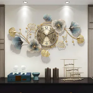 Ms Overseas Metal Hanging Floral Wall Analog Clock Decorative For House/Living Room/Bedroom/Hall/Dining Hall Decoration (36 X 1 X 21 Inch), Multicolour