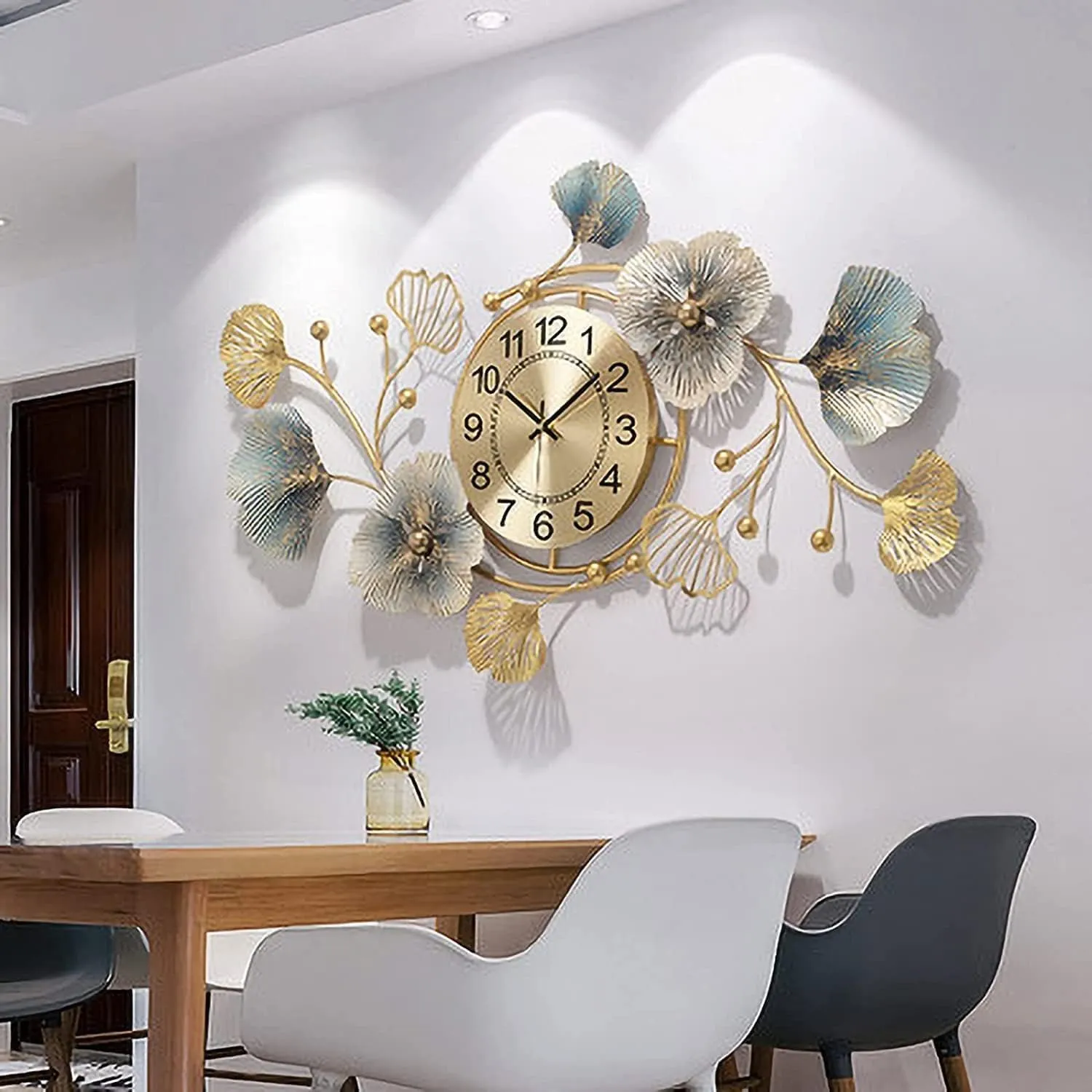 Ms Overseas Metal Hanging Floral Wall Analog Clock Decorative For House/Living Room/Bedroom/Hall/Dining Hall Decoration (36 X 1 X 21 Inch), Multicolour