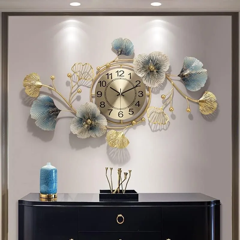 Ms Overseas Metal Hanging Floral Wall Analog Clock Decorative For House/Living Room/Bedroom/Hall/Dining Hall Decoration (36 X 1 X 21 Inch), Multicolour