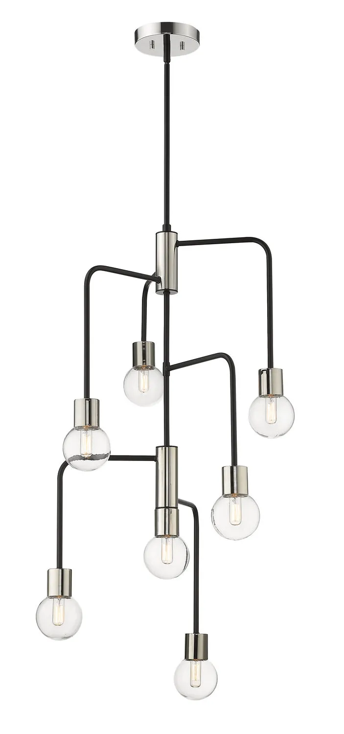 Neutra Seven Light Chandelier in Matte Black / Polished Nickel