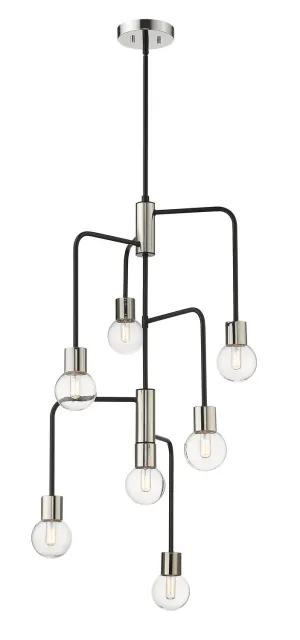 Neutra Seven Light Chandelier in Matte Black / Polished Nickel