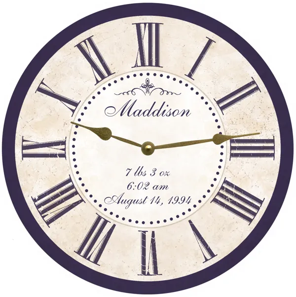 Newborn Clock- Purple Baby Clock- Personalized Nursery Room Clock