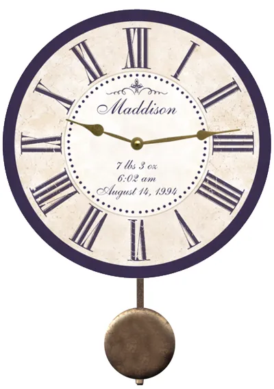 Newborn Clock- Purple Baby Clock- Personalized Nursery Room Clock