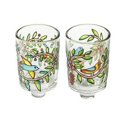 Pair of Glass Candle Holders Birds