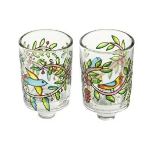 Pair of Glass Candle Holders Birds