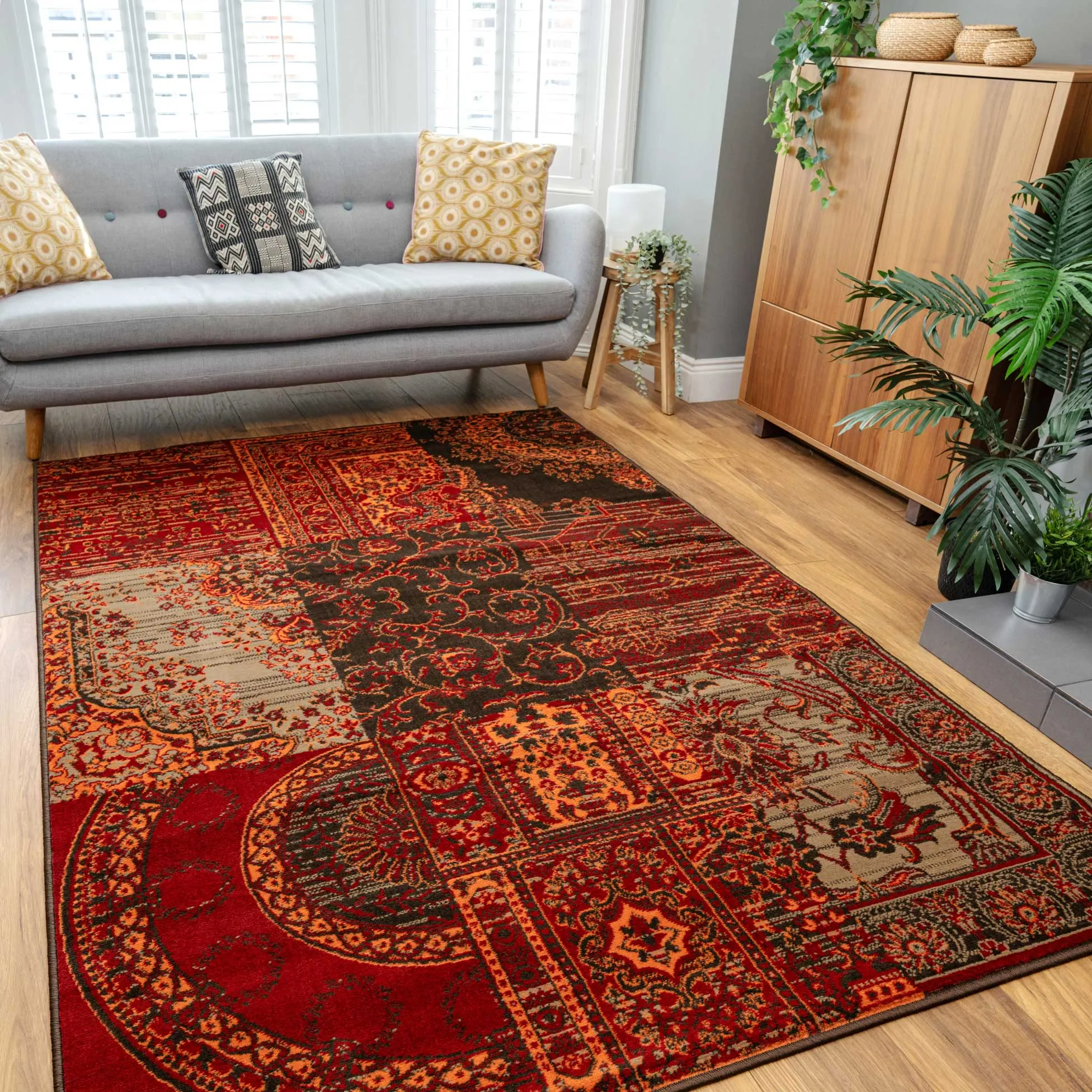 Patchwork Wine Living Room Rug