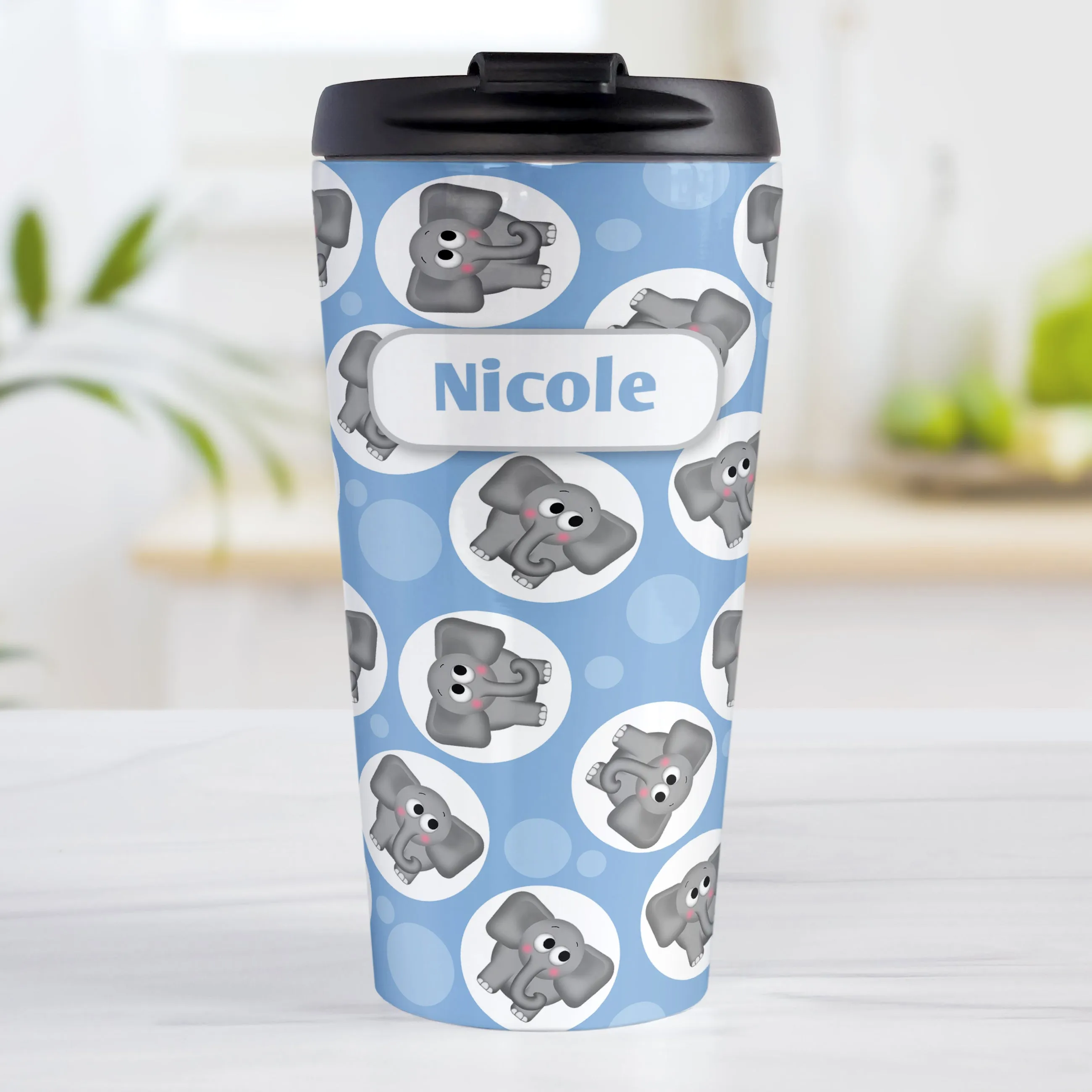 Personalized Cute Blue Elephant Pattern Travel Mug