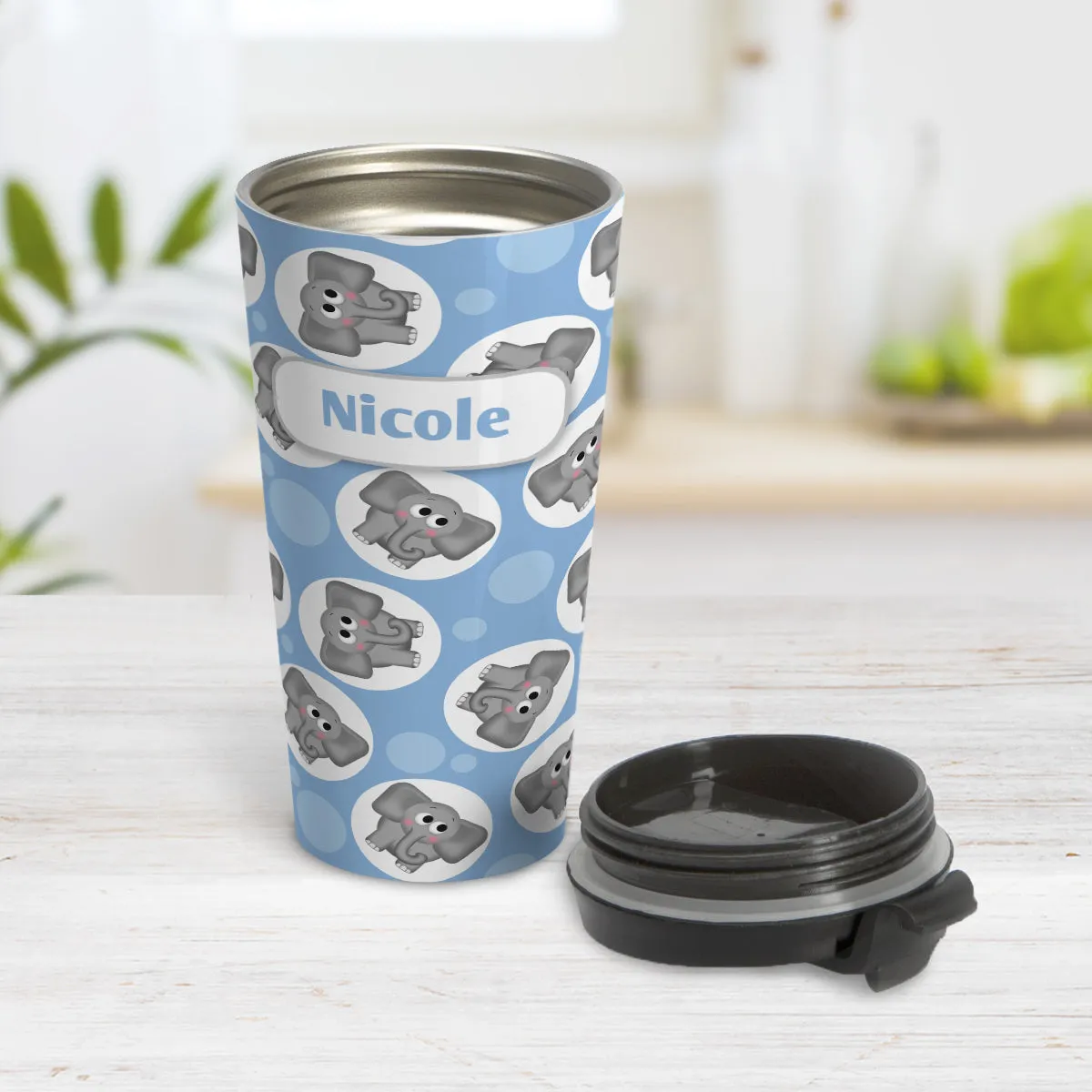 Personalized Cute Blue Elephant Pattern Travel Mug