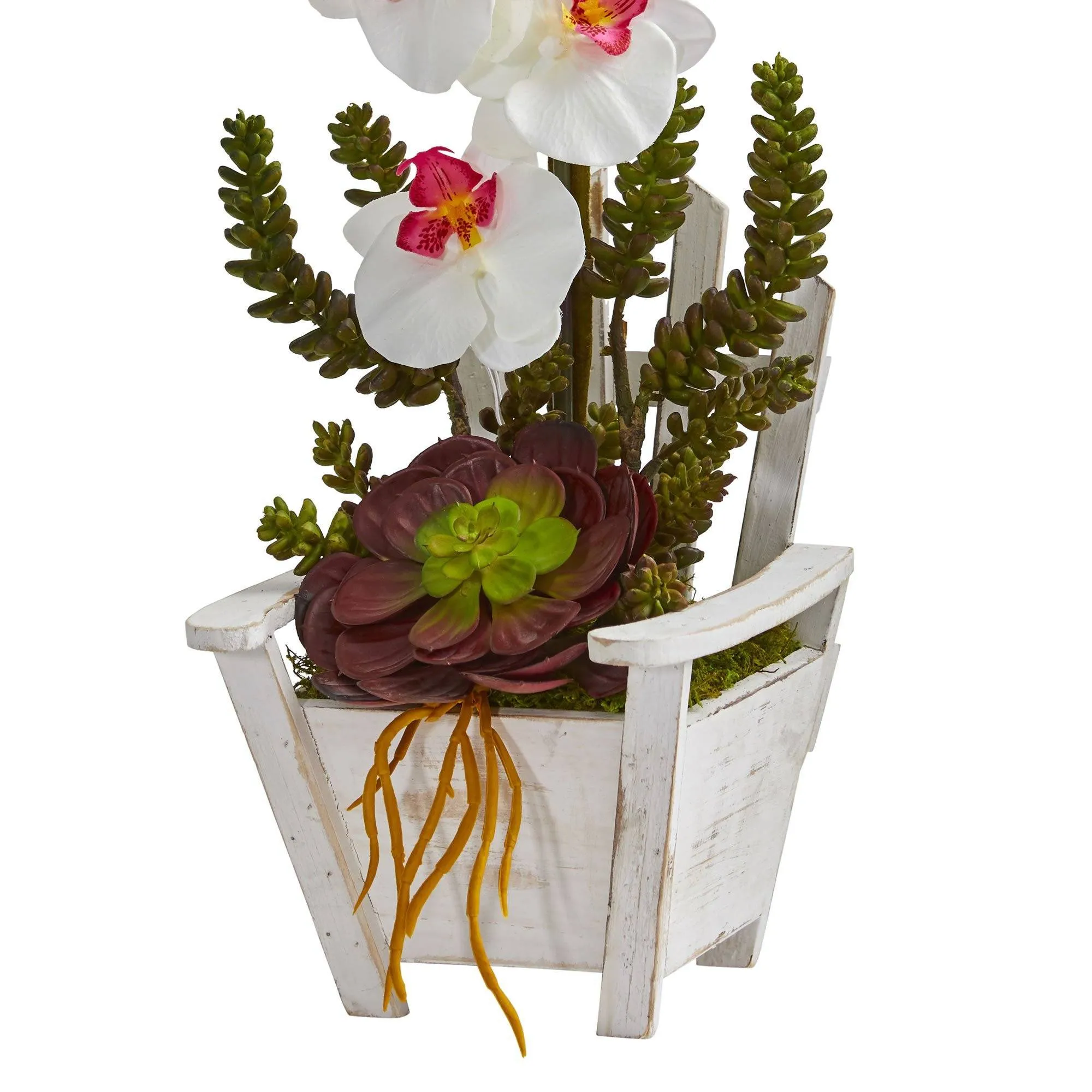 Phalaenopsis Orchid & Succulent Artificial Arrangement in Chair Planter