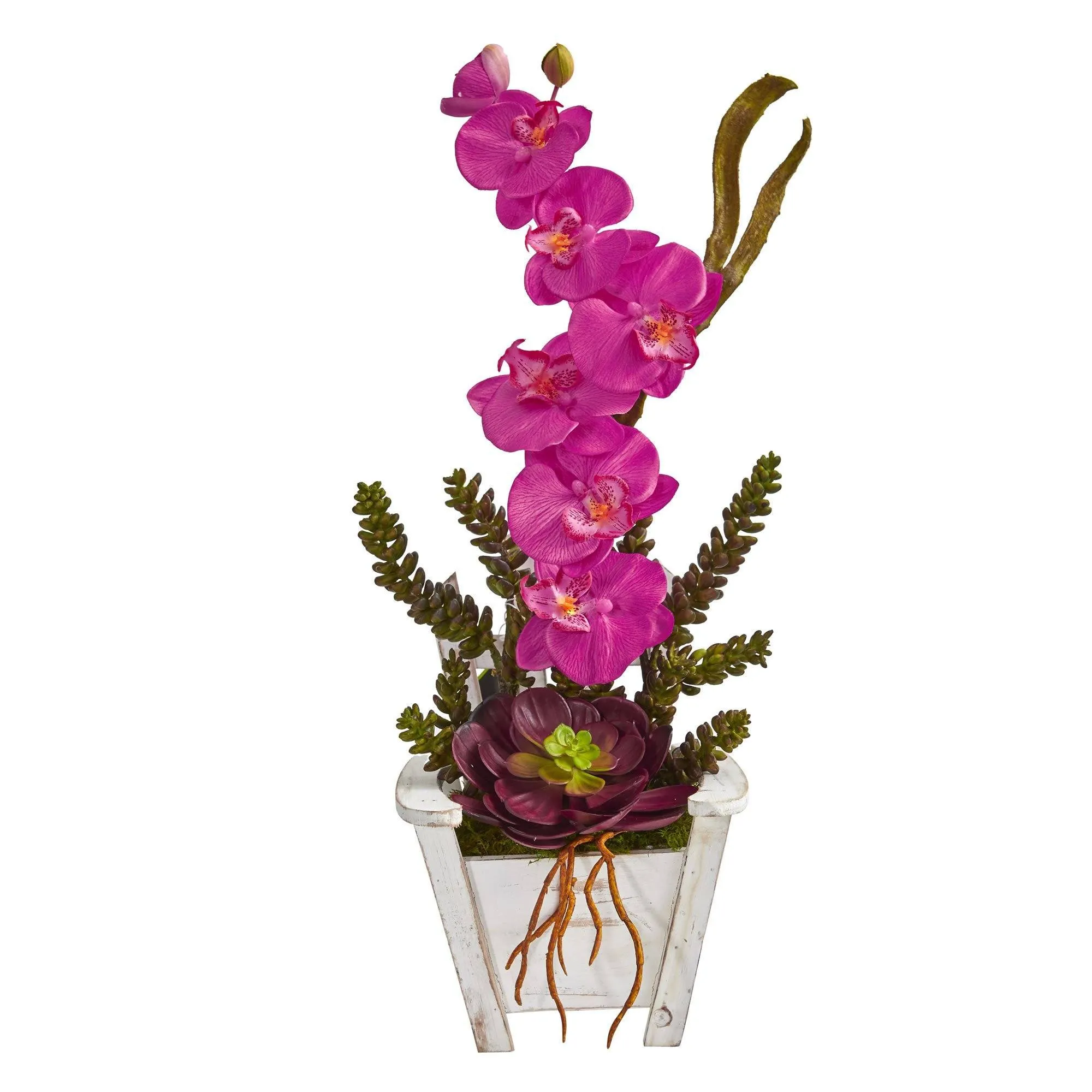 Phalaenopsis Orchid & Succulent Artificial Arrangement in Chair Planter