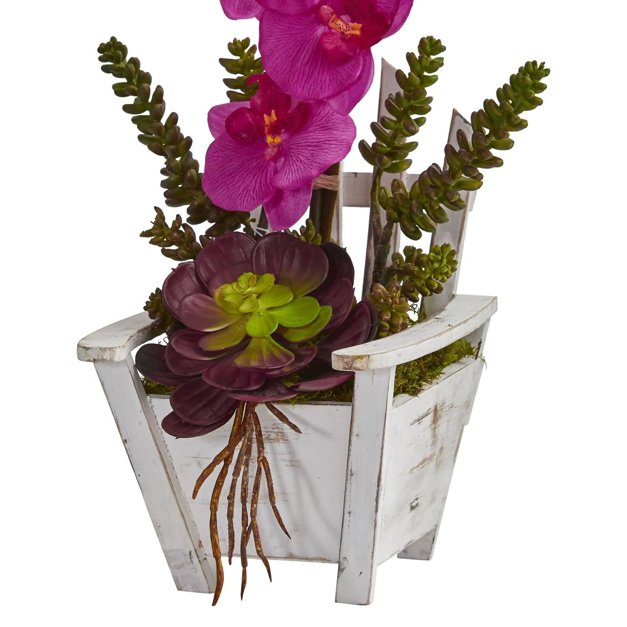 Phalaenopsis Orchid & Succulent Artificial Arrangement in Chair Planter