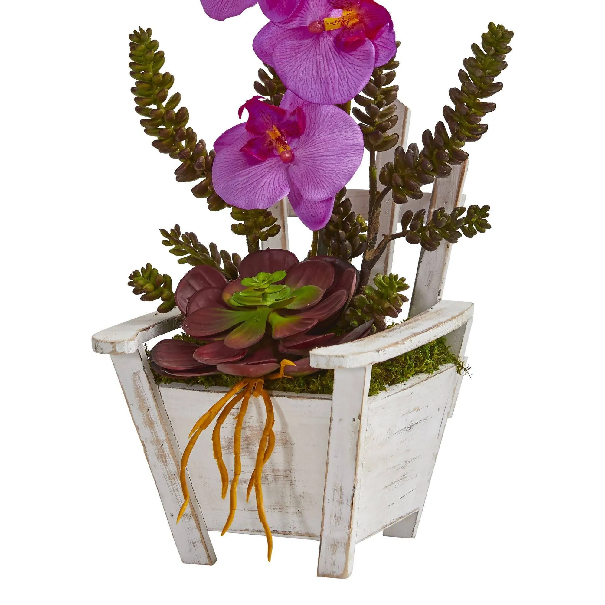 Phalaenopsis Orchid & Succulent Artificial Arrangement in Chair Planter