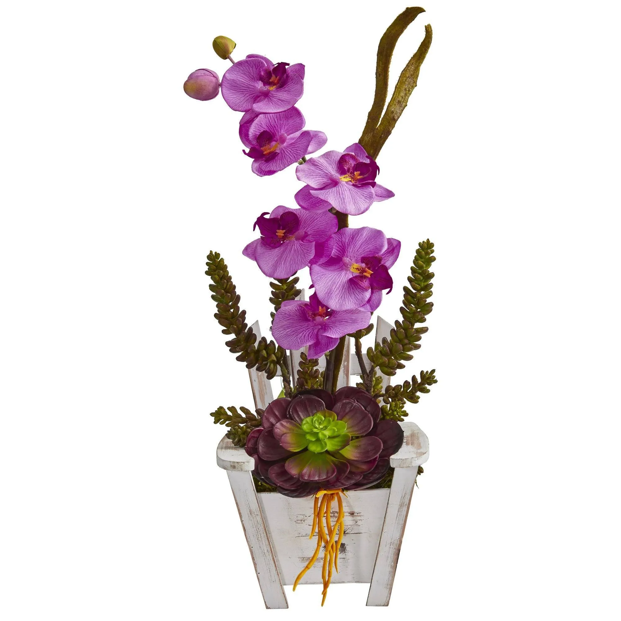Phalaenopsis Orchid & Succulent Artificial Arrangement in Chair Planter