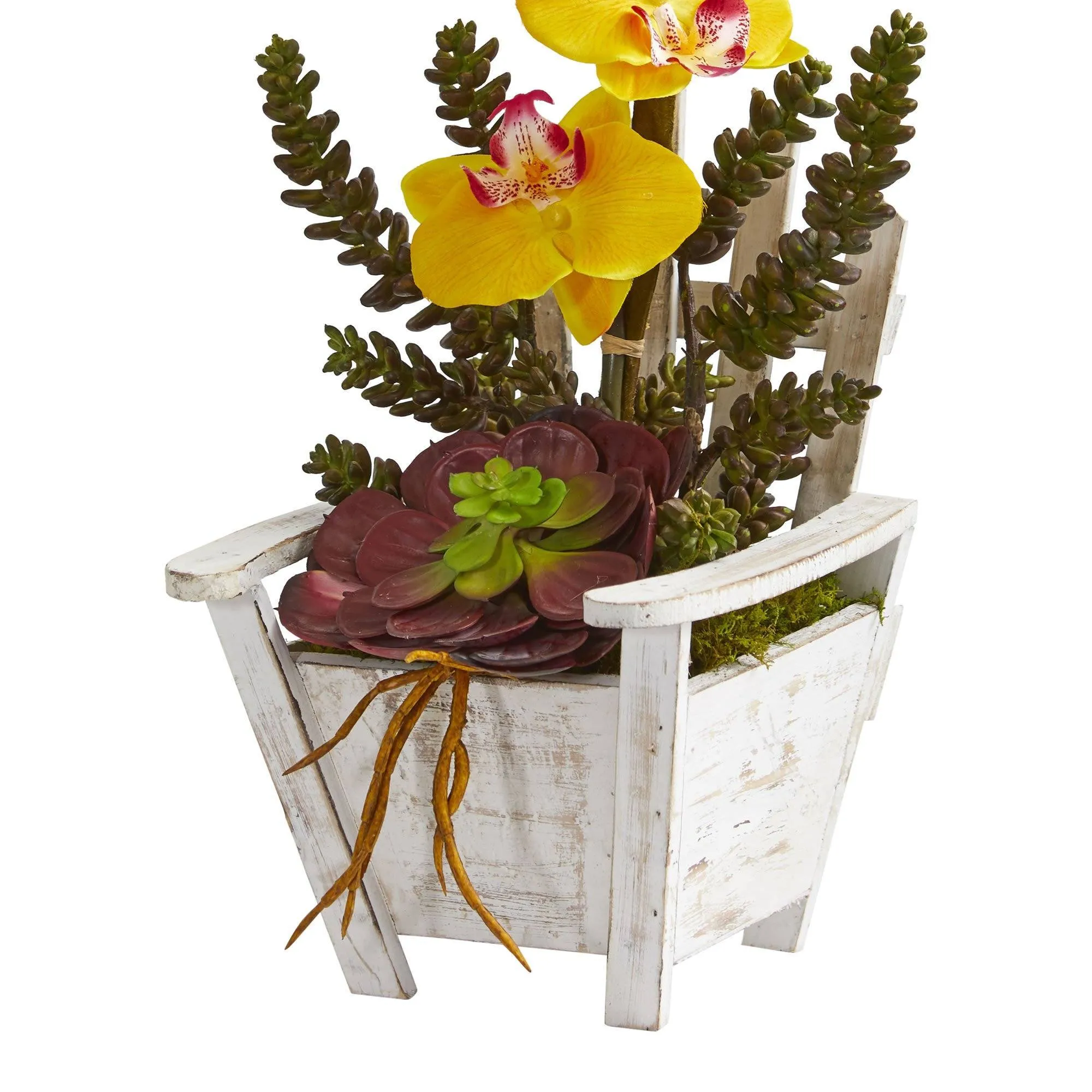Phalaenopsis Orchid & Succulent Artificial Arrangement in Chair Planter