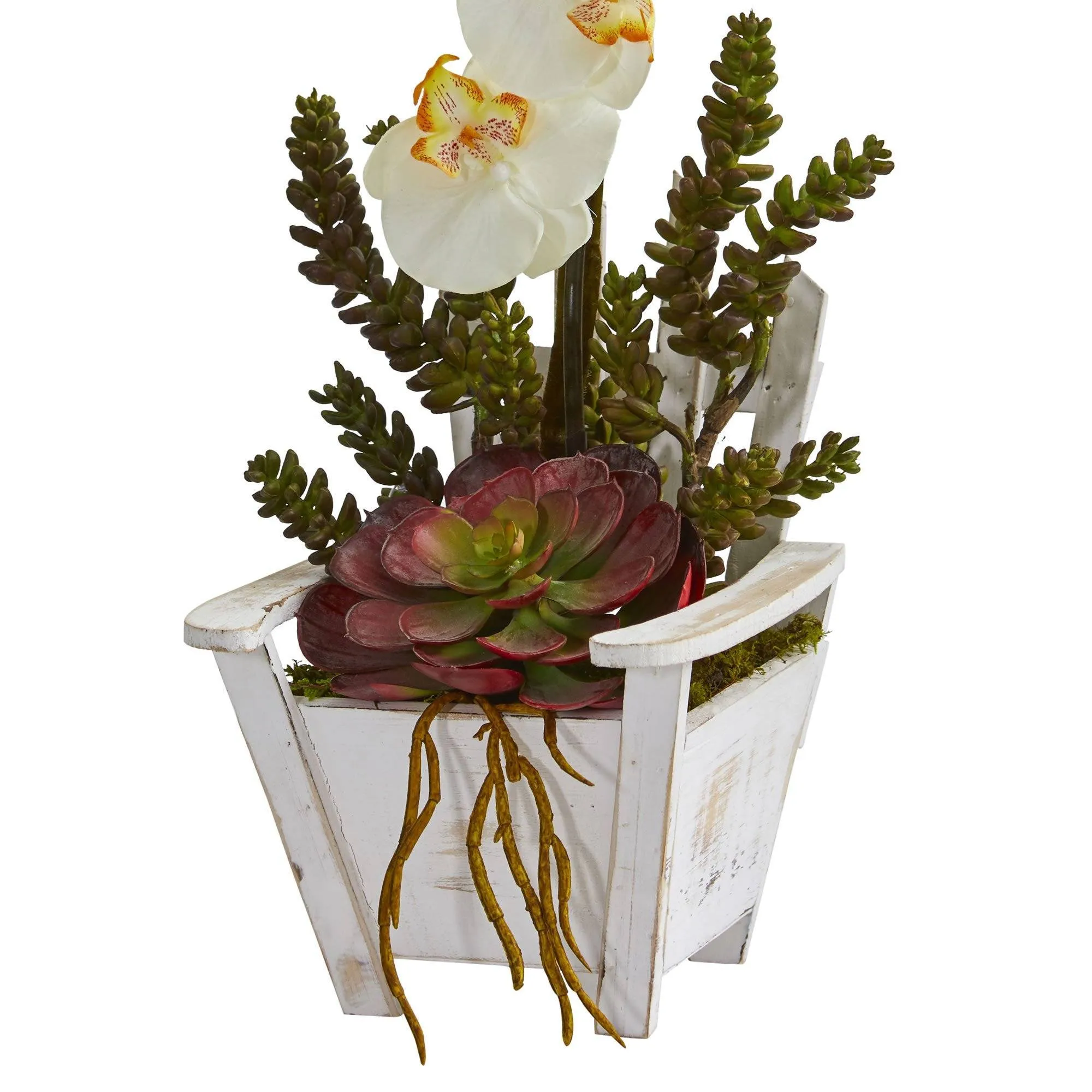 Phalaenopsis Orchid & Succulent Artificial Arrangement in Chair Planter