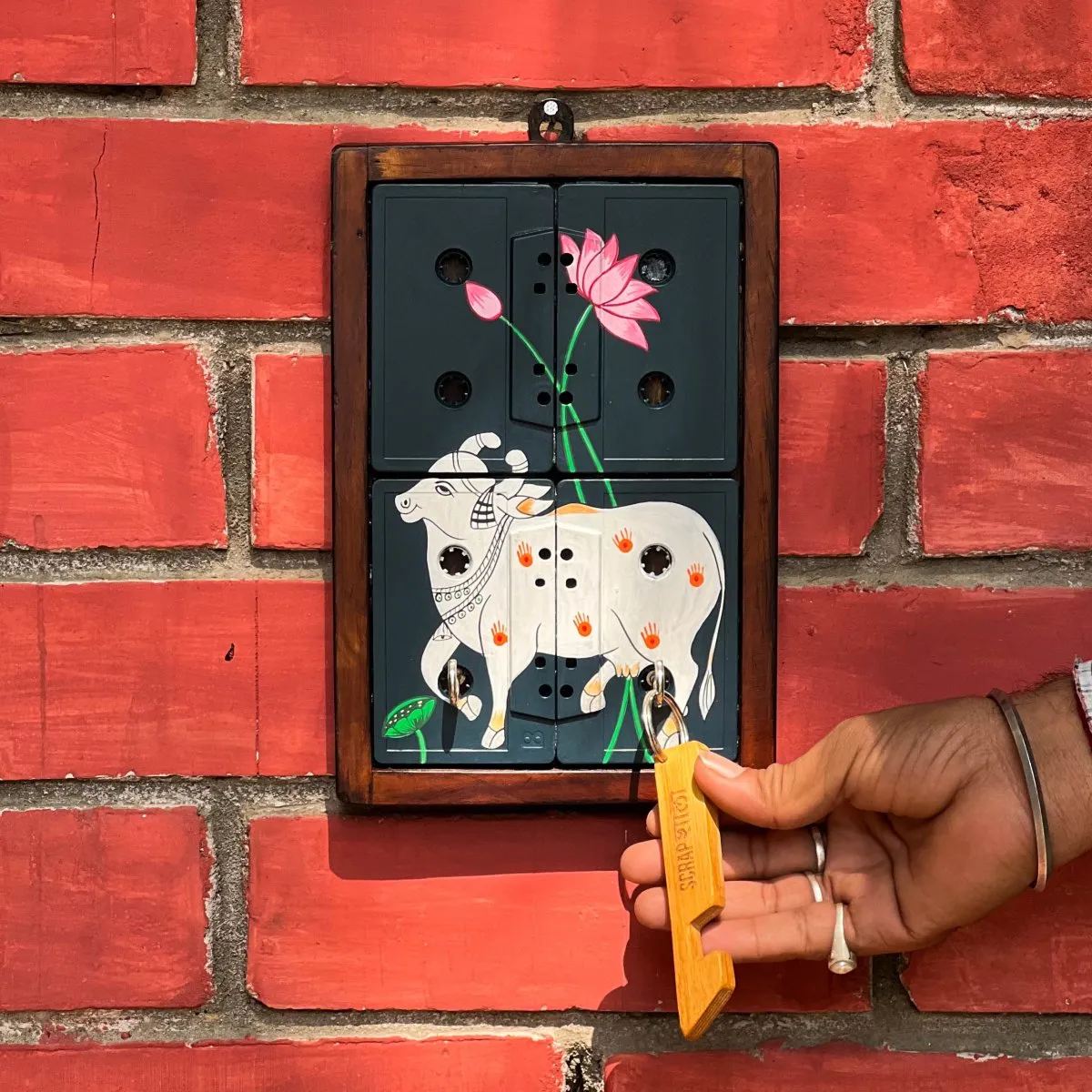 Pichwai Nandi Art Key Holder | Motivational | Audio Tapes | Upcycled