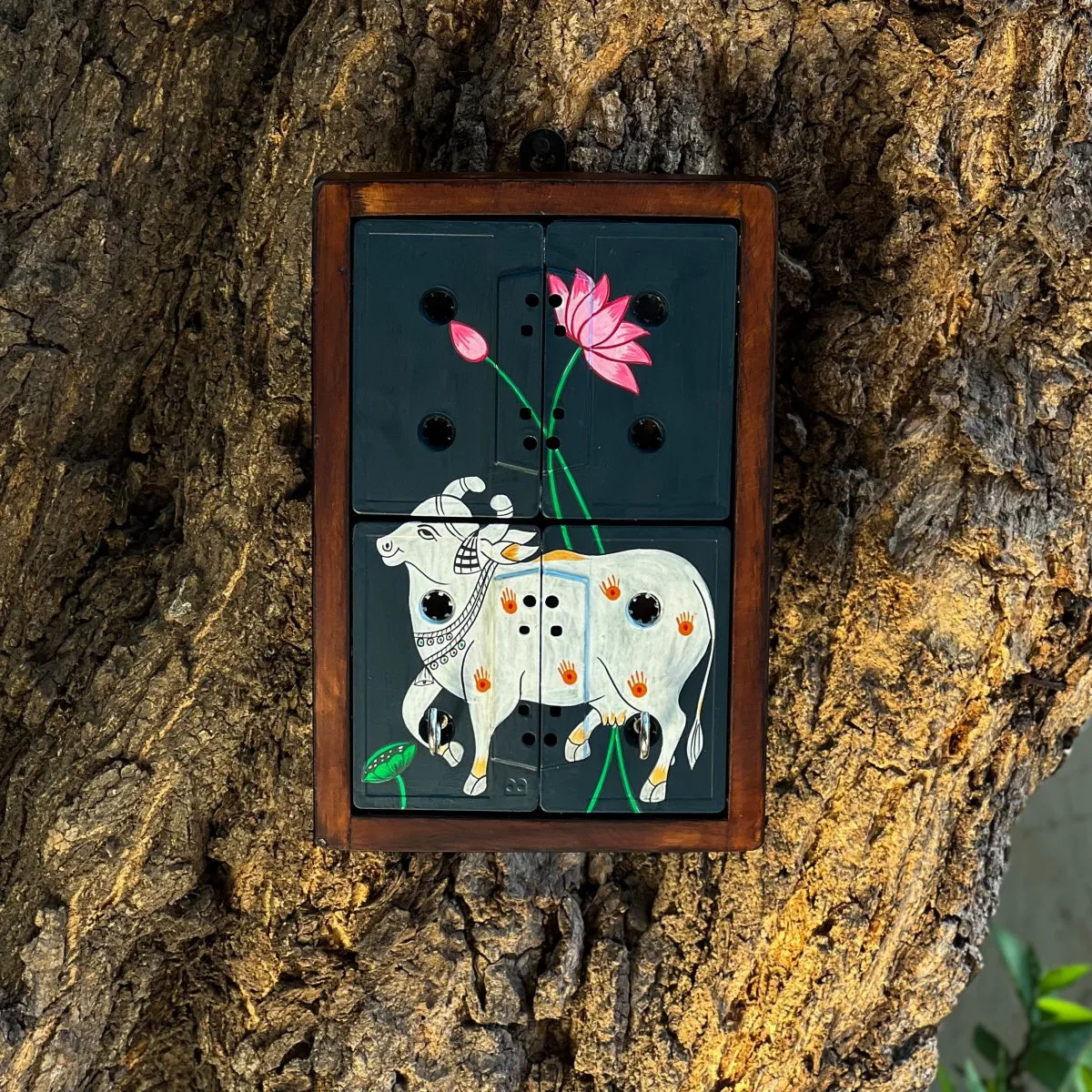 Pichwai Nandi Art Key Holder | Motivational | Audio Tapes | Upcycled