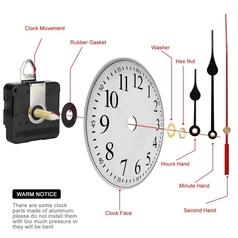QEWINOX® ombo of 2 Ajanja Mfg. Quartz Machine for Big Size Wall Clock,Battery Operated,Clock Movement Machine with Needles and Hook 12 MM (Needles : Antique (Silver,Maroon,Black 5)