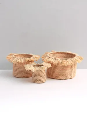 Raffia Tassel Storage Pots, Natural