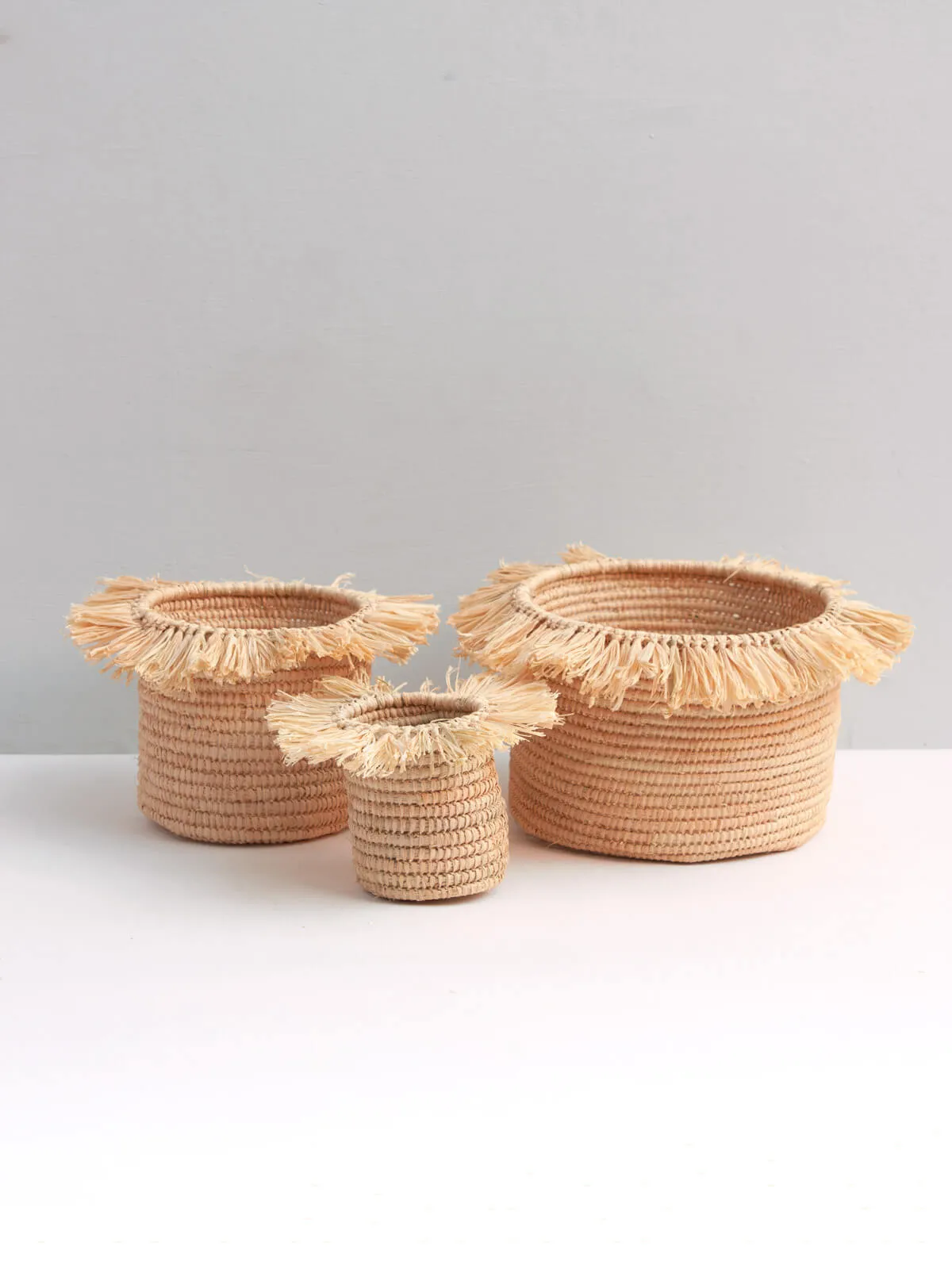 Raffia Tassel Storage Pots, Natural