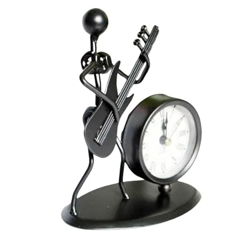 Rudra Kriti | Metal Guitarist Figurine with Clock - Unique Musician Decor Table Clock - Modern Art Music Lover’s Gift - 6.3 Inches Tall