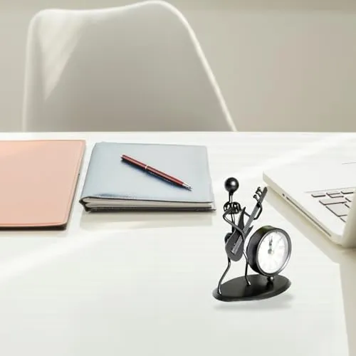 Rudra Kriti | Metal Guitarist Figurine with Clock - Unique Musician Decor Table Clock - Modern Art Music Lover’s Gift - 6.3 Inches Tall