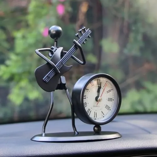 Rudra Kriti | Metal Guitarist Figurine with Clock - Unique Musician Decor Table Clock - Modern Art Music Lover’s Gift - 6.3 Inches Tall