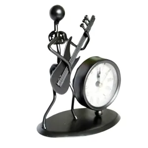 Rudra Kriti | Metal Guitarist Figurine with Clock - Unique Musician Decor Table Clock - Modern Art Music Lover’s Gift - 6.3 Inches Tall