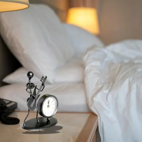 Rudra Kriti | Metal Guitarist Figurine with Clock - Unique Musician Decor Table Clock - Modern Art Music Lover’s Gift - 6.3 Inches Tall