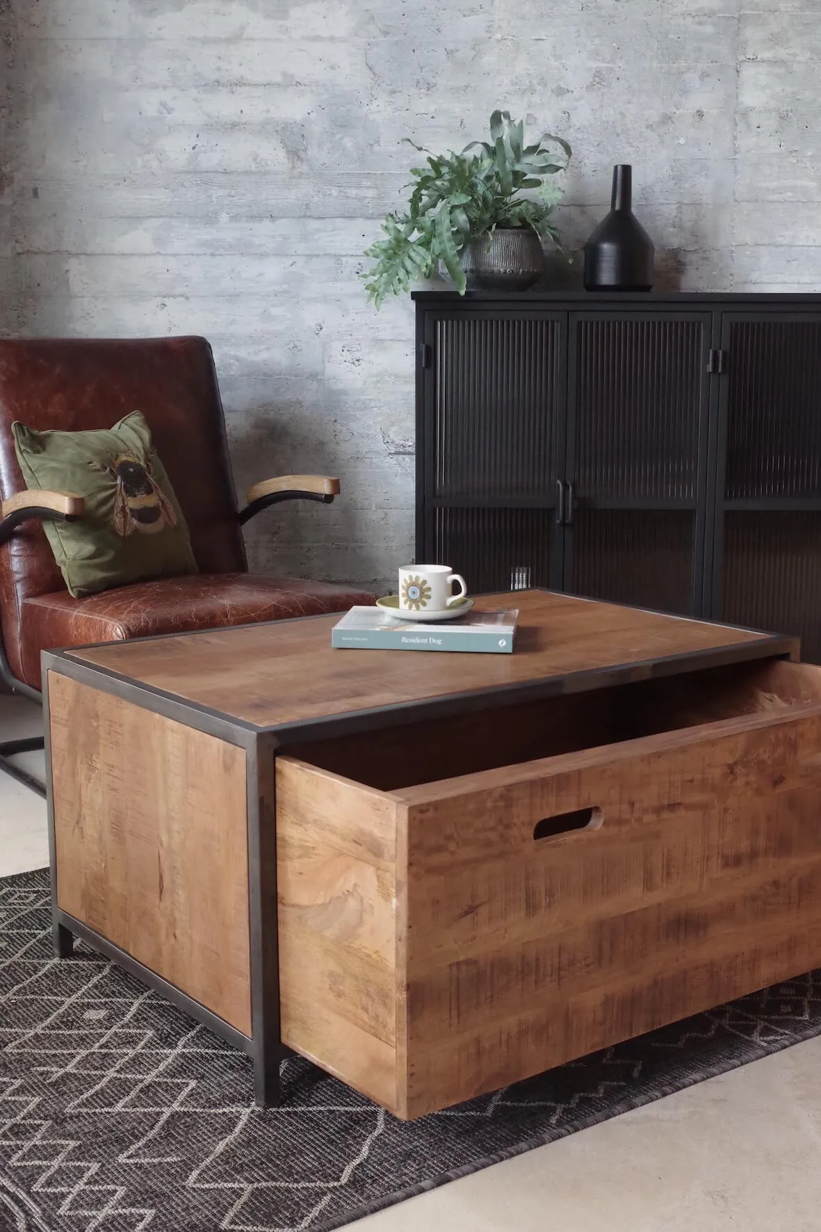 Saw Cut Storage Coffee Table - Distressed