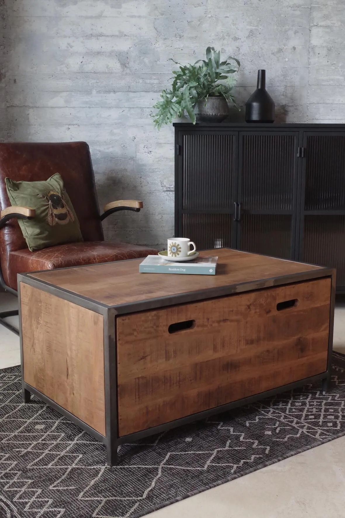 Saw Cut Storage Coffee Table - Distressed