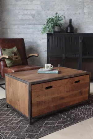 Saw Cut Storage Coffee Table - Distressed