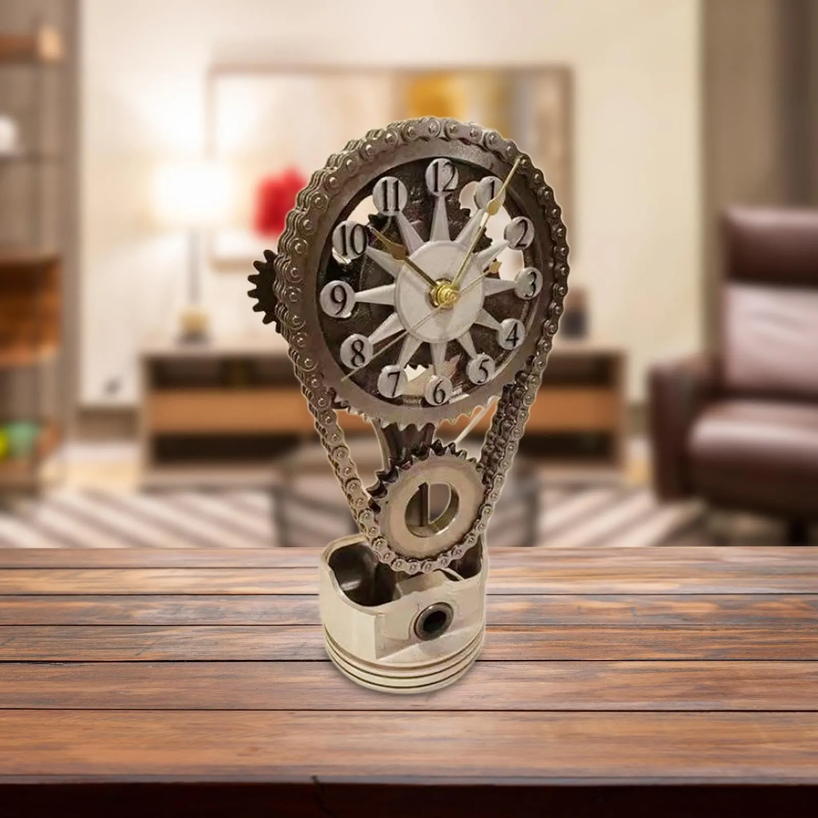 SAZ DEKOR Rotating Gear Clock Craft Table Clock Shelf Clock for Living Room Decoration