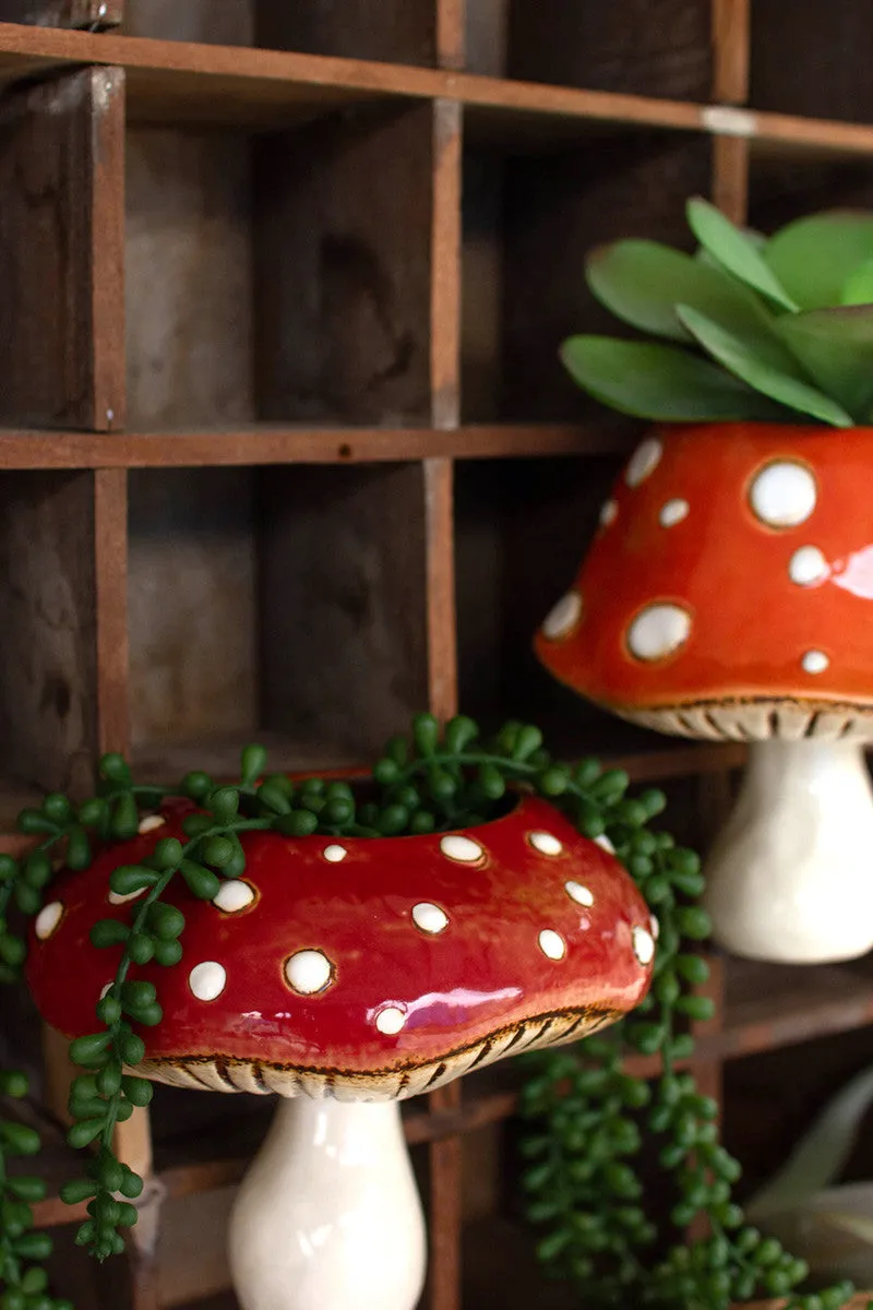 Set of 2 Ceramic Toadstool Wall Planters