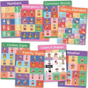 Sign Language Posters For Classroom - Large 8 Pack Includes Sign Language Alphabet