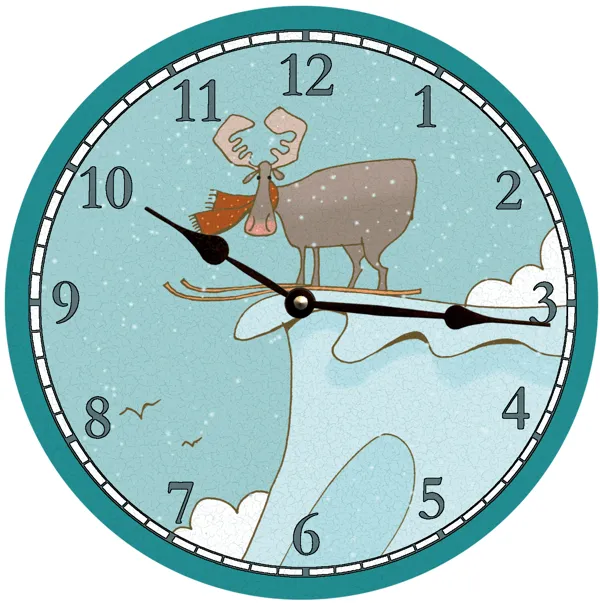 Ski Moose Clock- Moose Wall Clock- Ski Clock