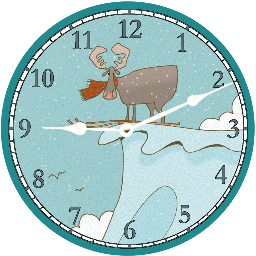 Ski Moose Clock- Moose Wall Clock- Ski Clock