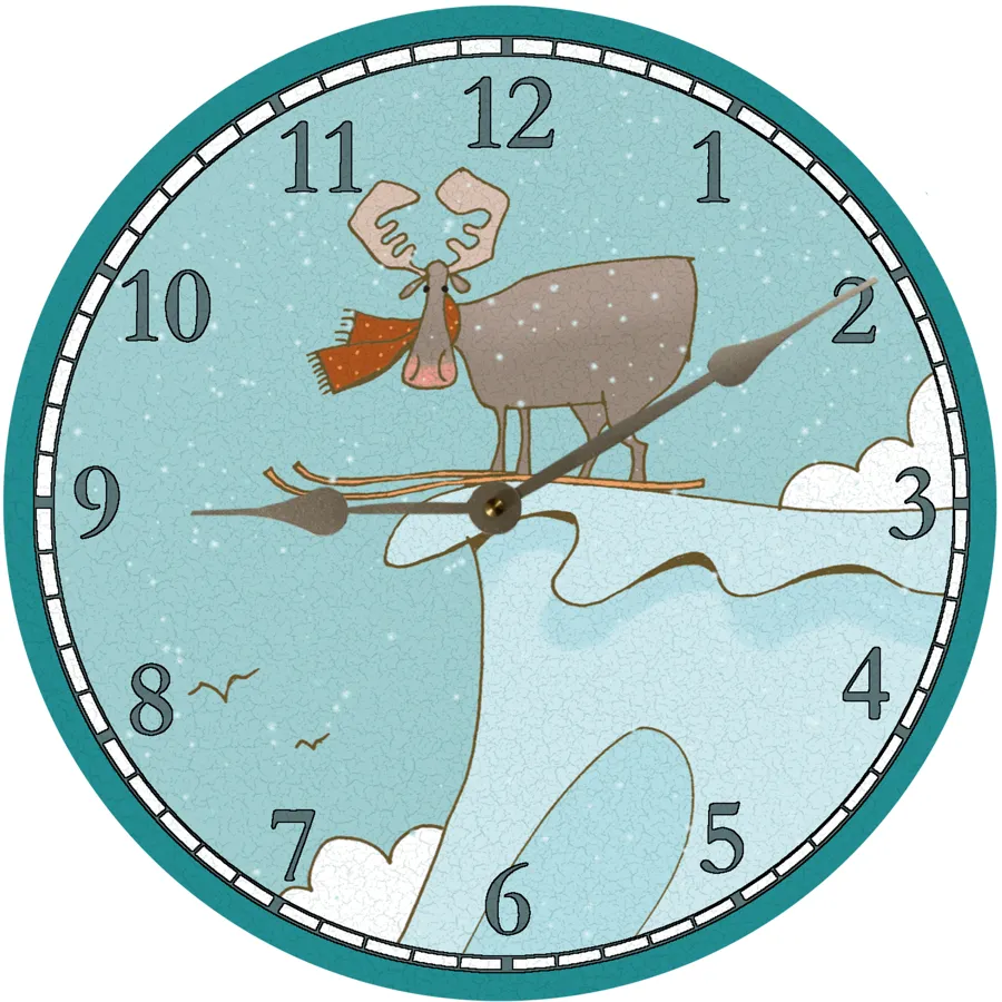 Ski Moose Clock- Moose Wall Clock- Ski Clock