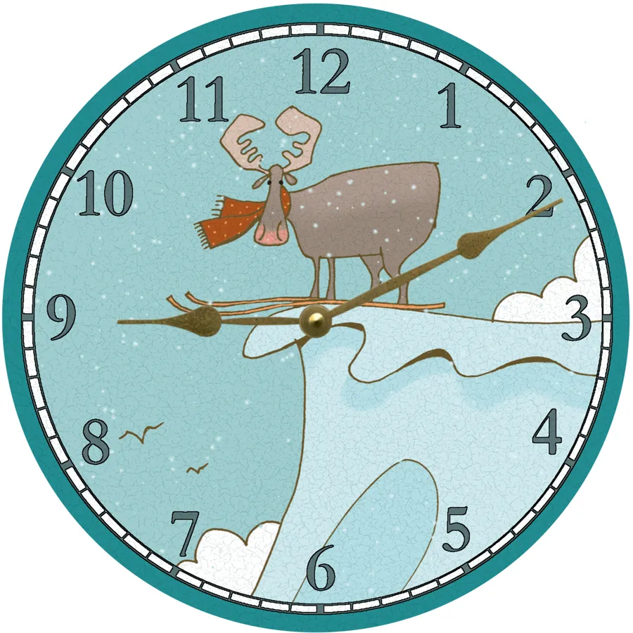 Ski Moose Clock- Moose Wall Clock- Ski Clock