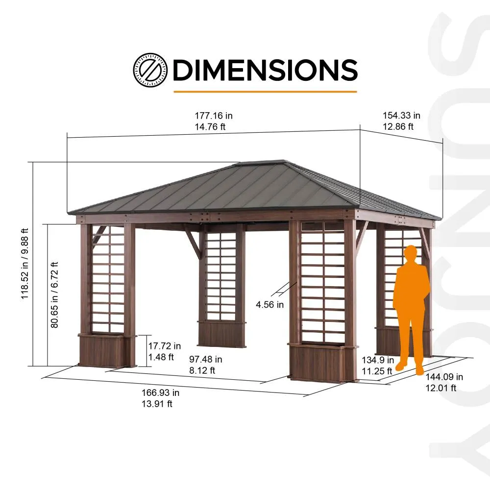 SUNJOY 13' x 15' Wilmington Aluminum Frame Hardtop Gazebo with Planters