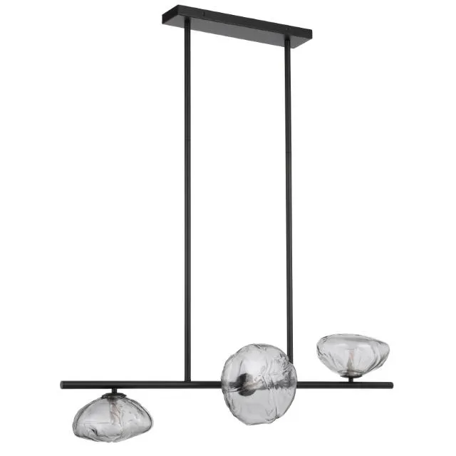 Telbix Zecca 3 Light Horizontal Pendant Light G9 Black Smoke