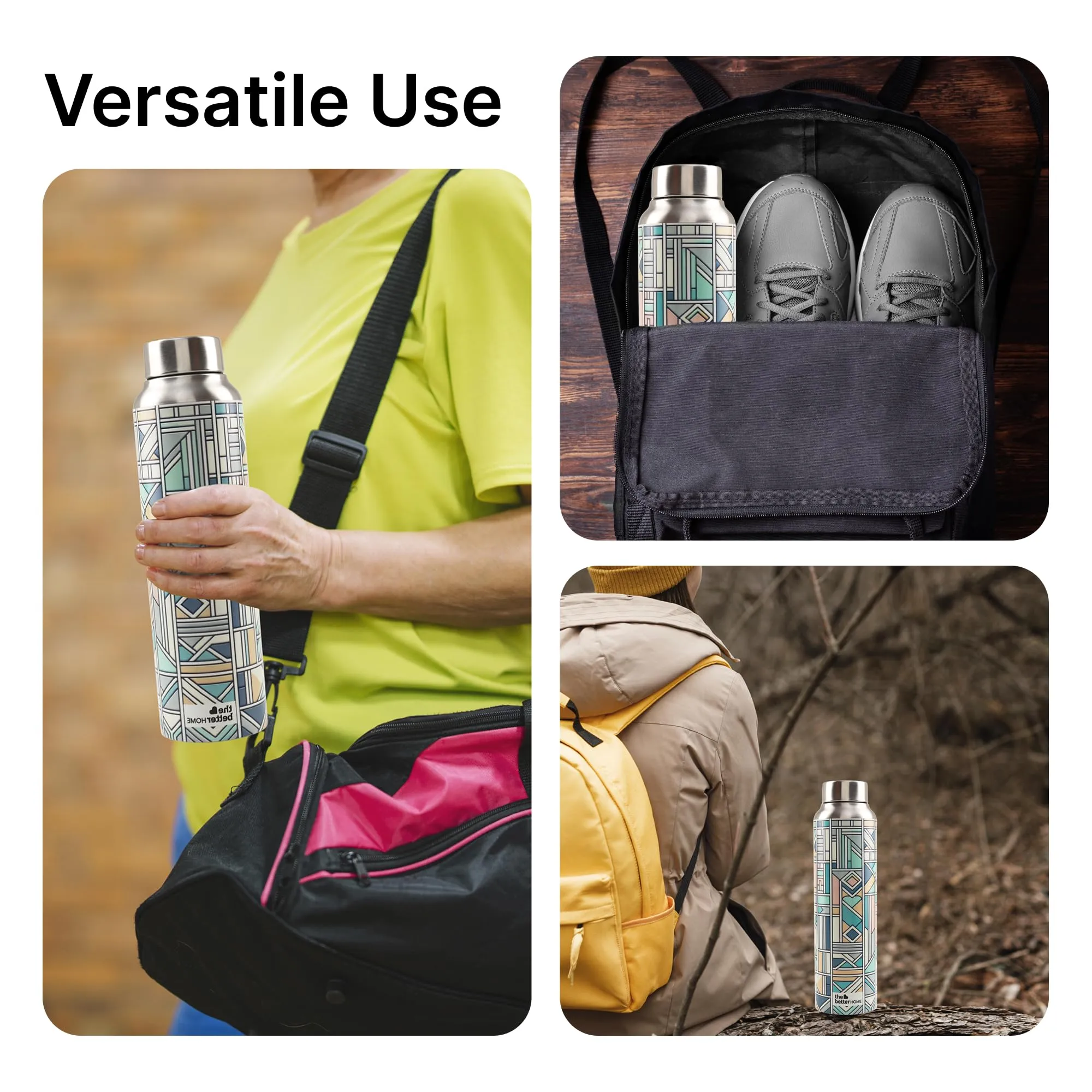 The Better Home Stainless Steel 1L Water Bottle | Pack of 3 | Gym Water Bottle For Men | Travel Bottle For Adults/Kids/School/Office | Water Bottle For Kids (Pastel Made)