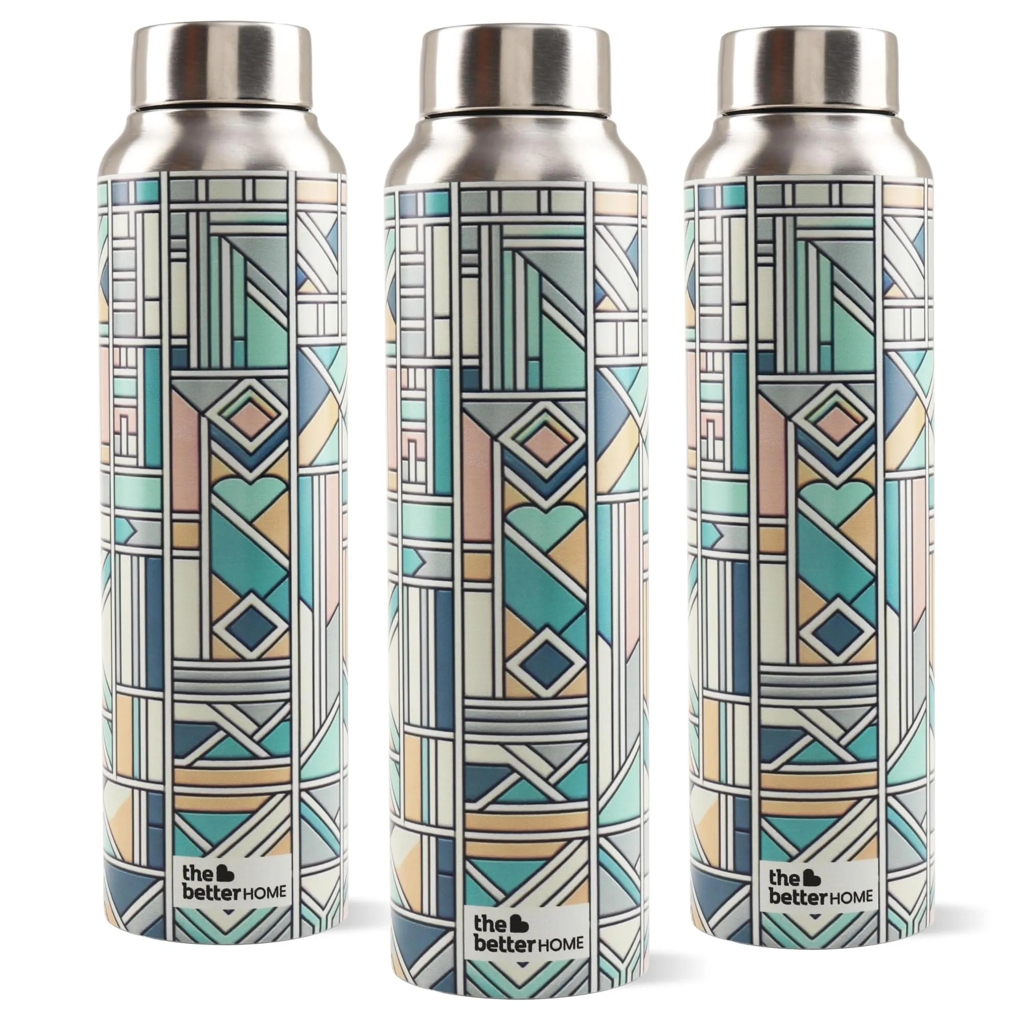 The Better Home Stainless Steel 1L Water Bottle | Pack of 3 | Gym Water Bottle For Men | Travel Bottle For Adults/Kids/School/Office | Water Bottle For Kids (Pastel Made)