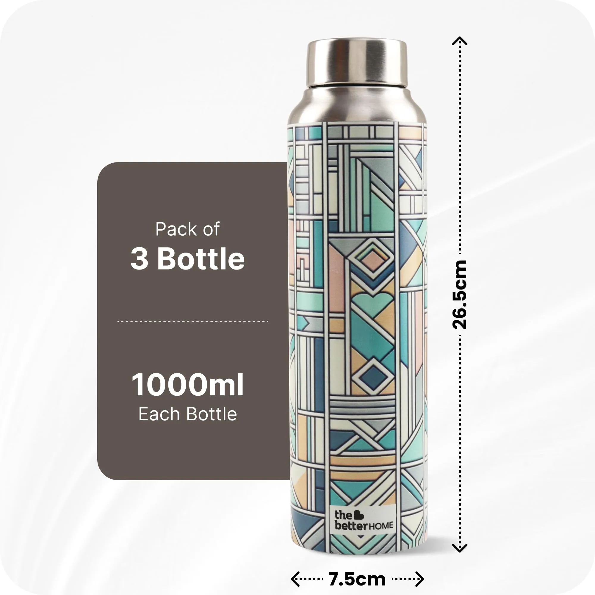 The Better Home Stainless Steel 1L Water Bottle | Pack of 3 | Gym Water Bottle For Men | Travel Bottle For Adults/Kids/School/Office | Water Bottle For Kids (Pastel Made)