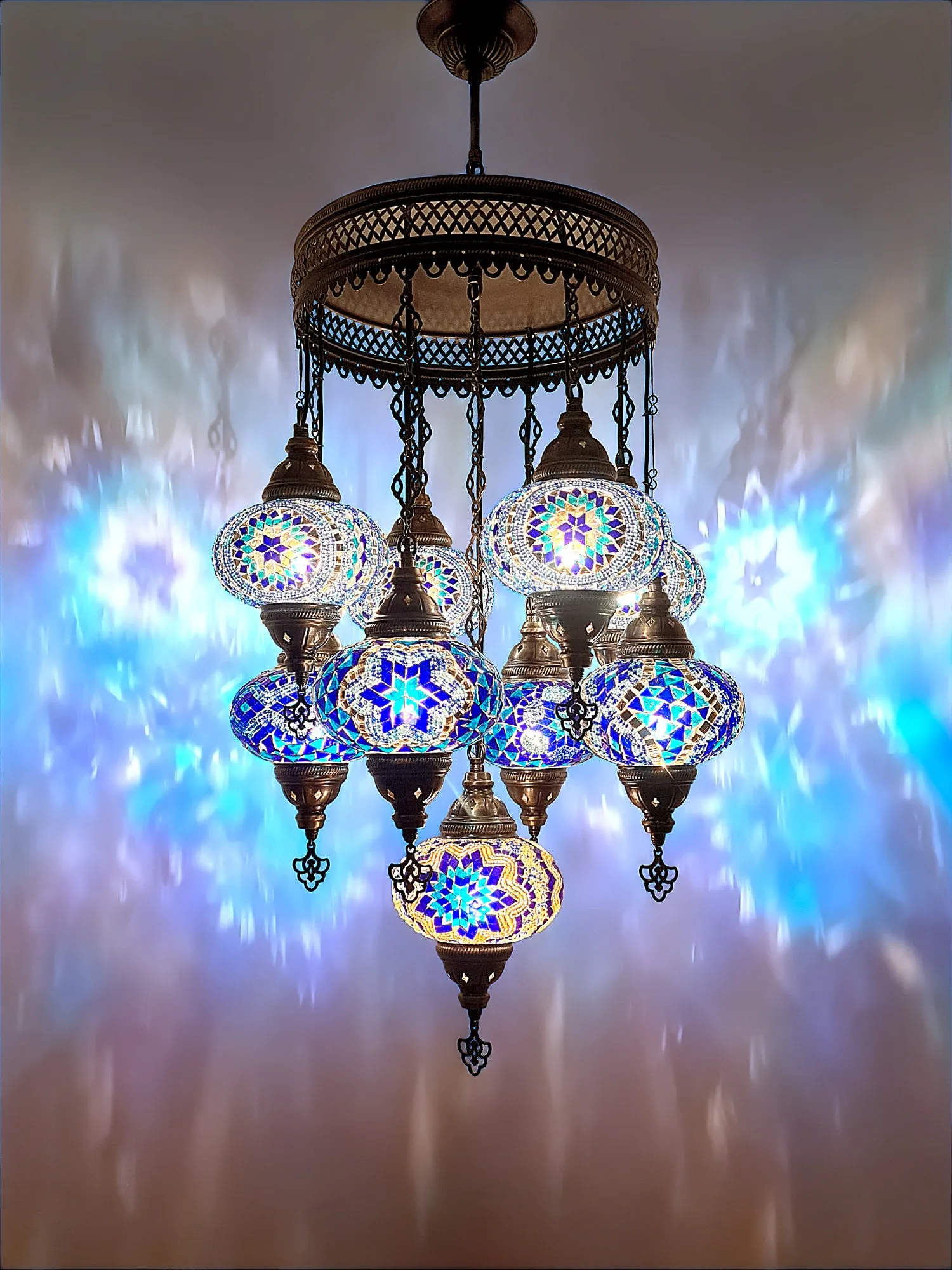Turkish Mosaic Chandelier 9 Globe Ceiling Lights