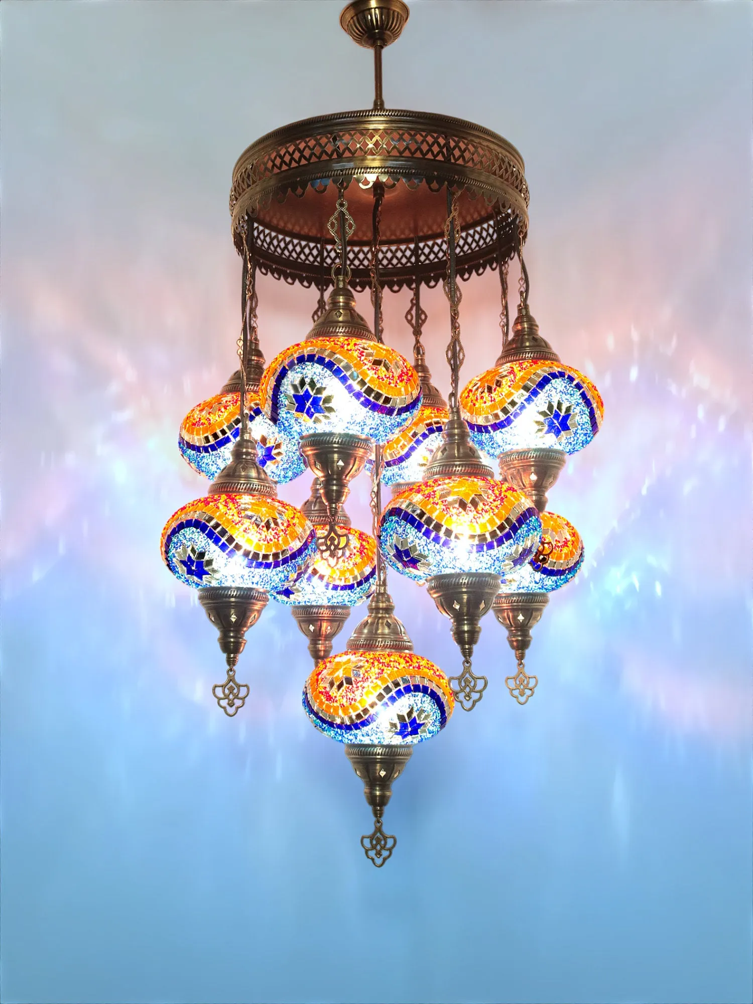 Turkish Mosaic Chandelier 9 Globe Ceiling Lights
