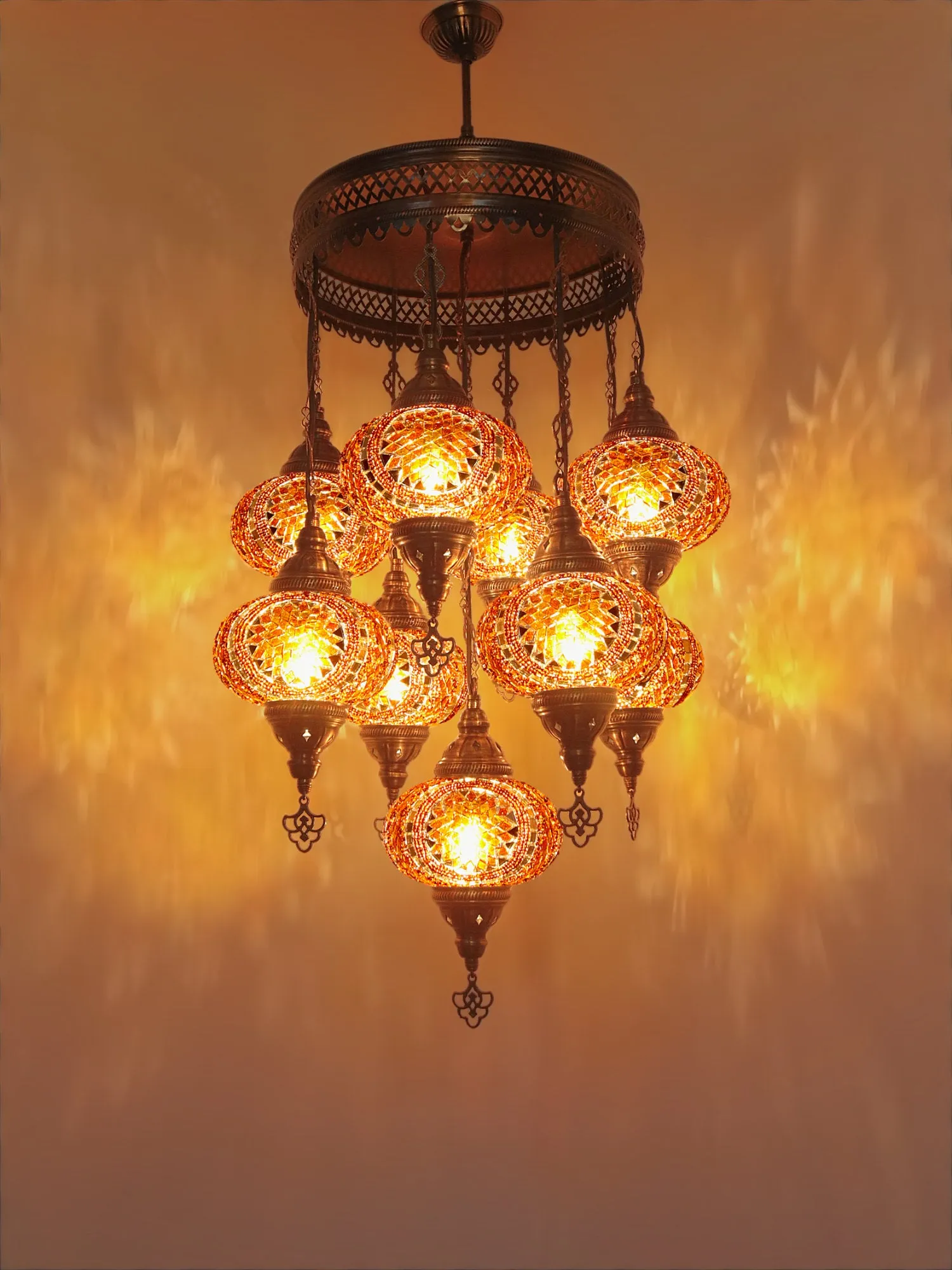 Turkish Mosaic Chandelier 9 Globe Ceiling Lights
